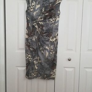 Womens dress gray silver cream brown black multi color print